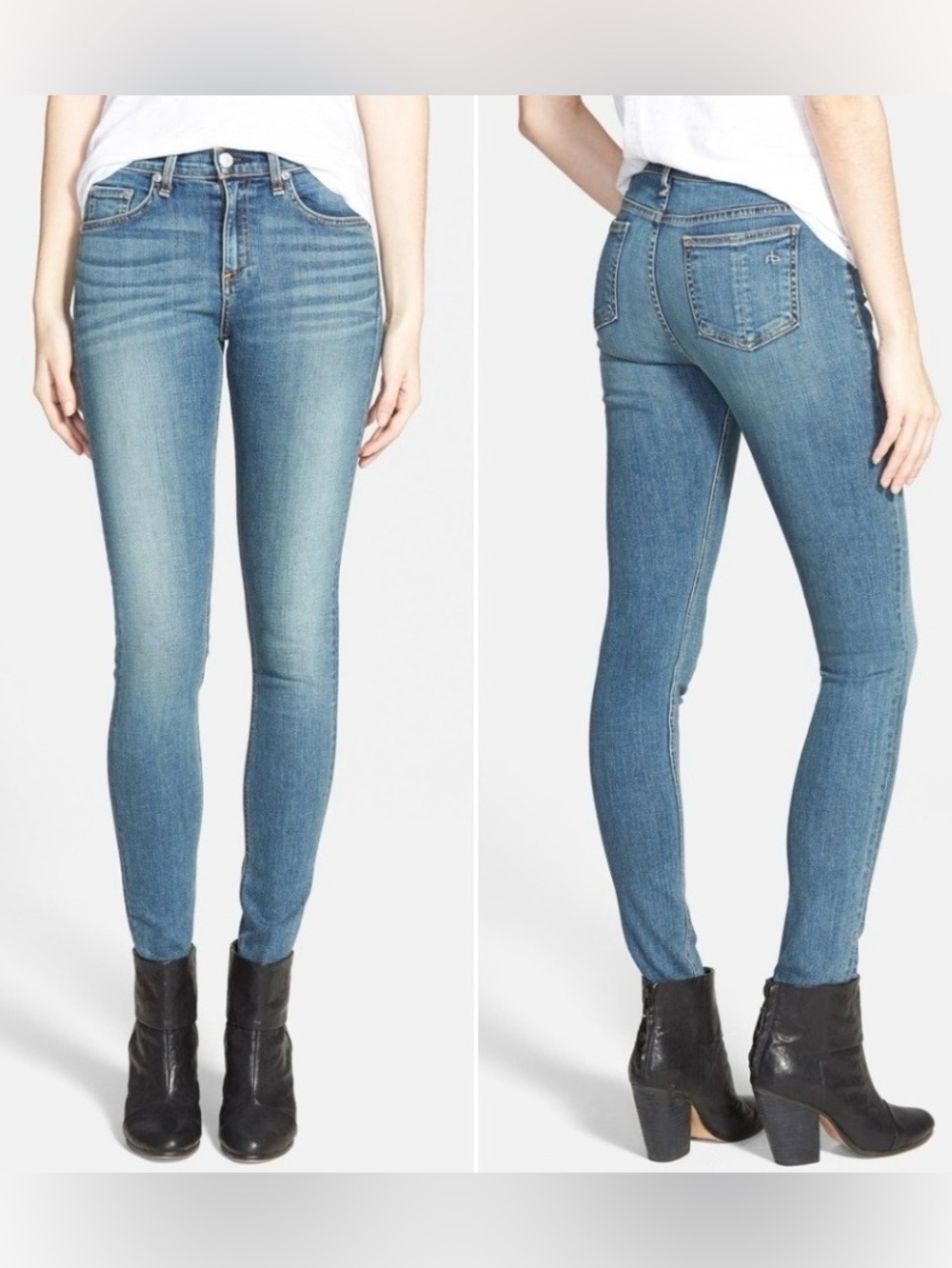 rag & bone Skinny Jeans Medium Blue Wash Premium Stretch Denim Casual Chic